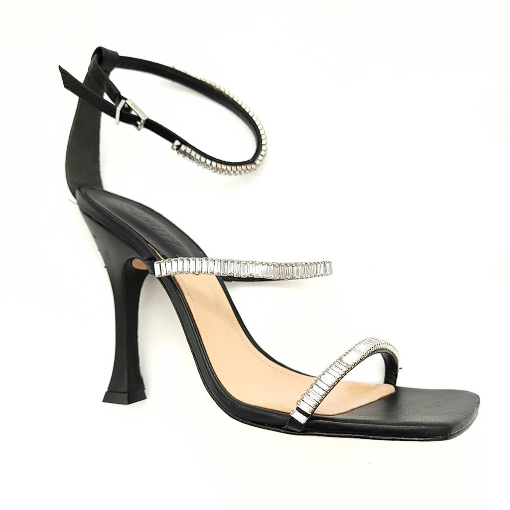 NEW Schutz Nellina Sculpted Heels Womens 8.5 Black Crystal Glam Elegant Formal